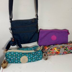 Kipling Bundle!! 3 Pencil bags with monkeys plus an everyday blue bag!